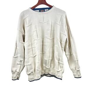 Vintage Brimwick Womens Sweater Sz L Nautical Anchors Coastal Boat Beachy Money